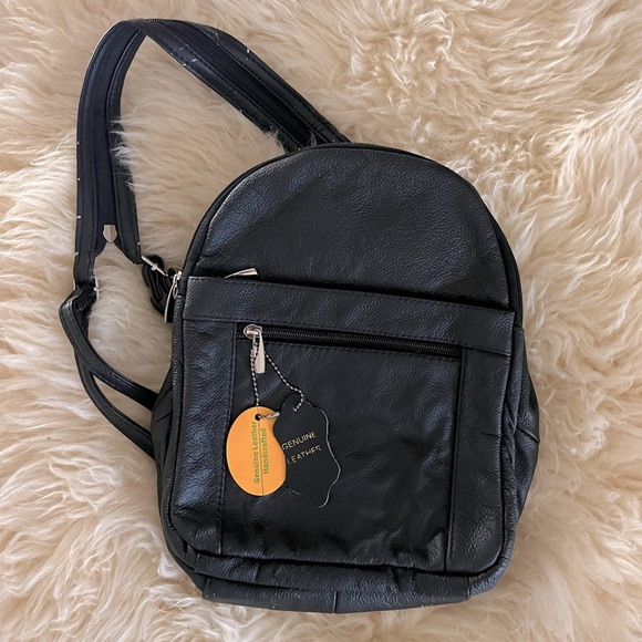 NWT Black Leather Mini Backpack Bag Handcrafted - Picture 1 of 3